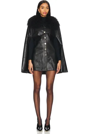 Susanna Chow Sheila Removable Shearling Collar Leather Cape in . Size S.