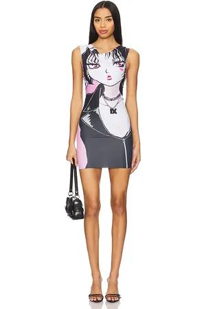 1XBLUE Anime Print Dress in Blush,Black. Size M, S.