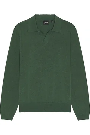 Cuts Riviera Knit Long Sleeve Polo in Moss in . Size XL/1X.