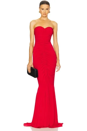 Norma Kamali X REVOLVE Strapless Shirred Front Fishtail Gown in . Size M, S, XL, XXS.