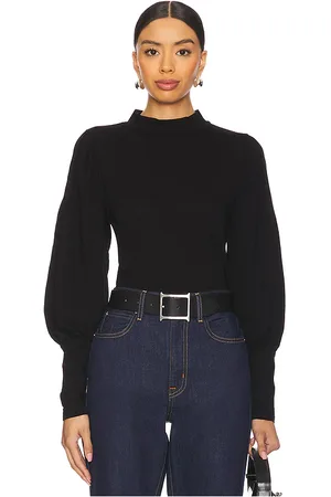 Bobi Long Sleeve Shirred Sleeve Mockneck Top in . Size S, XS.