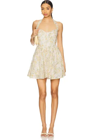 Bardot Pollie Halter Mini Dress in Lemon,Beige. Size 12, 4, 6, 8.