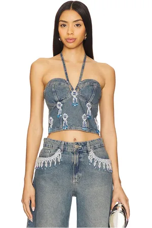 PATBO Nostalgic Sky Denim Bustier Top in . Size 6, 8.