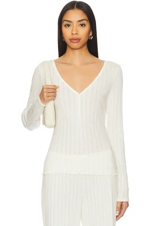 Eberjey Pointelle V Neck Henley in . Size M, S, XL.
