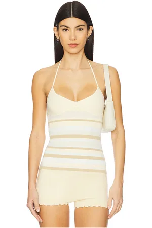 FAITHFULL THE BRAND Citara Halter Top in Lemon,Beige. Size M, XL.