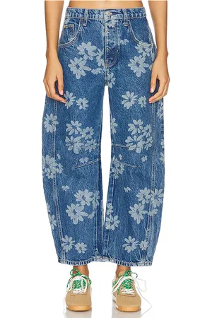 Free People X We The Free Good Luck Printed Barrel Jean in . Size 28.