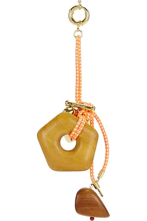 Timeless Pearly Wood & Gold Charms Rope Keychain in .