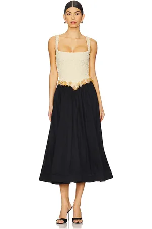 PATBO Papillon Midi Dress in Black,Beige. Size S, XS.