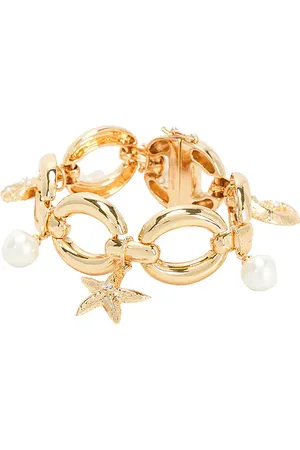 Self-Portrait Gold Pearl Shell Charm Bracelet in .