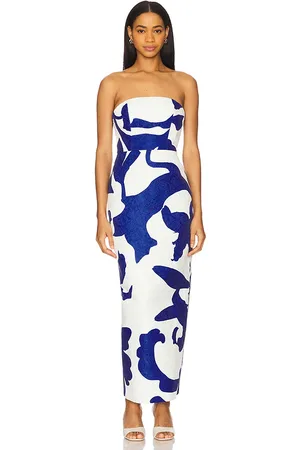Milly Orion Camellia Floral Jacquard Dress in White,Royal. Size 10, 2, 4, 6.