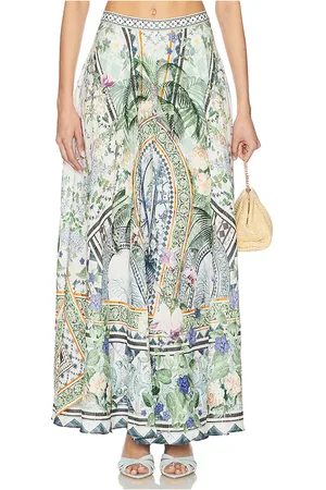 Camilla Maxi Skirt in Green,Ivory. Size XS.