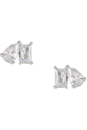 By Adina Eden Cz Teardrop X Baguette Stud Earring in .