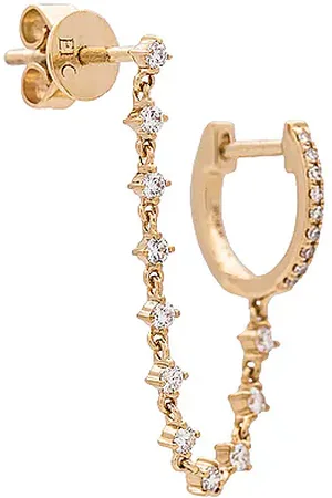 EF Collection Diamond Mini Huggie & Prong Set Chain Stud Earring in .