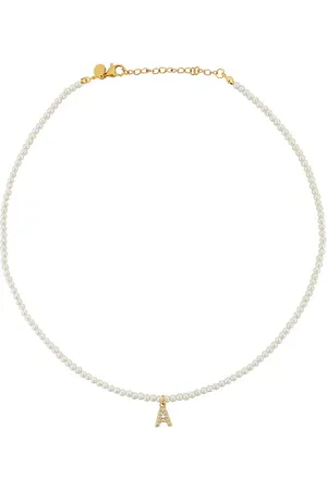 petit moments Initial Pearl Necklace in . Size H, O, R, S.