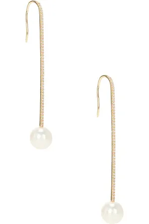 EF Collection Diamond Ball Pearl Drop Earring in .
