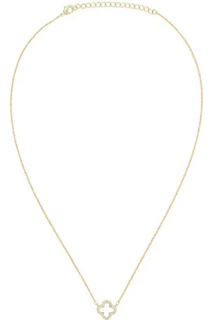 By Adina Eden Pave Outlined Four Leaf Clover Necklace in .