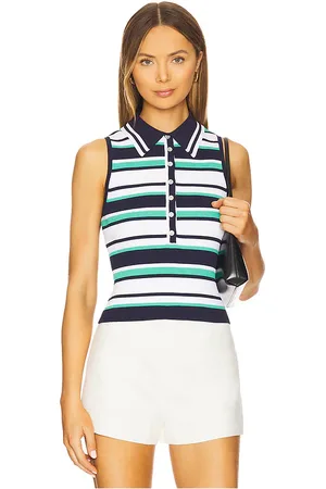 525 America Vivienne Johnny Collar Striped Tank in Navy,White. Size M, S, XL, XS.