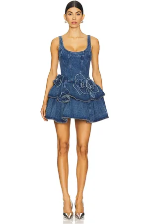 AKNVAS Devyn Saxe Denim Ruffle Dress in . Size 8.