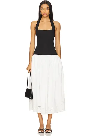 LPA Clara Midi Dress in Black,White. Size M, S, XL, XS, XXS.