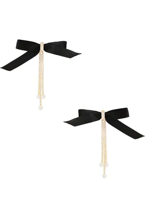 Ettika Velvet Bow Crystal Chain Earrings in .