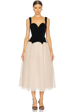 LPA Estella Midi Dress in Black,Cream. Size XS.