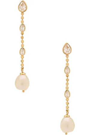 Ettika Pearl And Crystal Linear Earrings in .