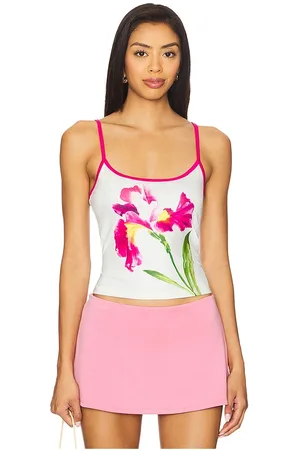 Runaway The Label Paradise Tank in White,Fuchsia. Size M, S, XL, XS.