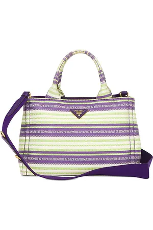 SIEDRES Prada Striped Canapa Tote Bag in White,Lavender,Green.