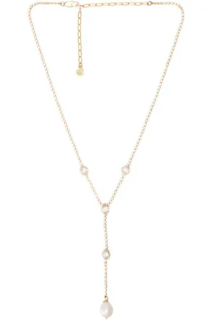 Ettika Dotted Crystal And Pearl Lariat Necklace in .