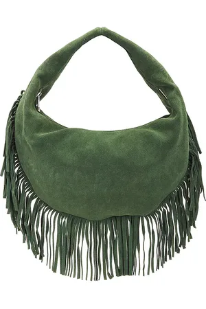 Understated Leather Fringed Hobo Bag in .