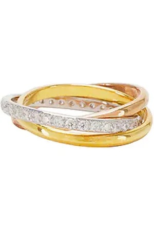 Shashi Vera Pave Ring in Metallic Gold,Metallic Silver. Size 6.
