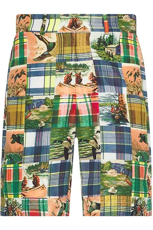 Beams Plain Front Shorts Jacquard Mapping Patchwork Like Print in . Size XL/1X.