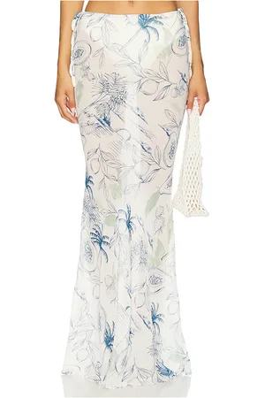 SNDYS St. Ives Maxi Skirt in White,Blue. Size L. Also in M, XXL.