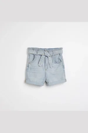 kind society River Island Girls Paperbag Waist Belted Denim Shorts