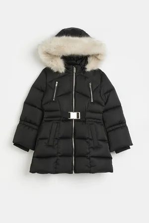 kind society River Island Girls Hooded Faux Fur Trim Puffer Coat