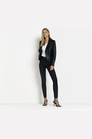 kind society River Island Womens Molly Coated Mid Rise Skinny Jeans