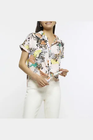 River Island Womens Print Knot Short Sleeve Shirt