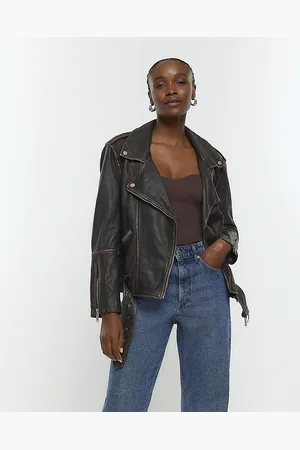 Petite Faux Leather Oversized Biker Jacket