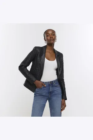 kind society River Island Womens Faux Leather Quilted Blazer