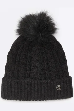 kind society River Island Womens Pom Pom Cable Knit Beanie Hat