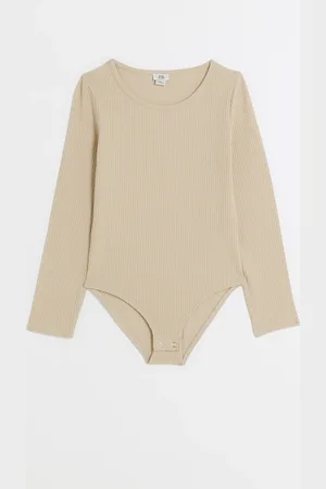 kind society River Island Girls Long Sleeve Ribbed Bodysuit Top
