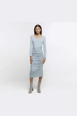 River Island Womens Ruched Bodycon Midi Dress