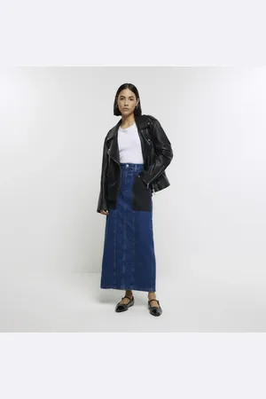 River Island Womens Patchwork Denim Maxi Skirt