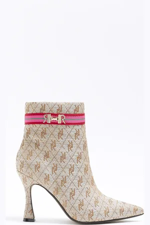 kind society River Island Womens Ri Monogram Heeled Ankle Boots