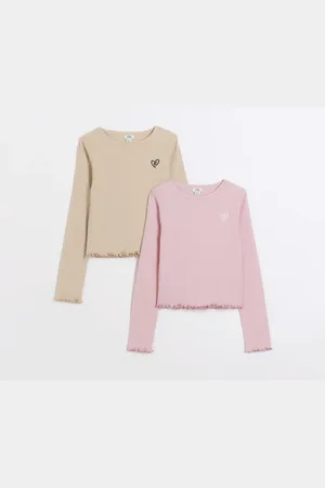 kind society River Island Girls Lettuce Hem Long Sleeve Top 2 Pack