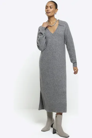 EVANS Plus Size Grey Pearl Embellished Jumper Dress