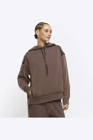 River Island Womens Velvet Shoulder Hoodie