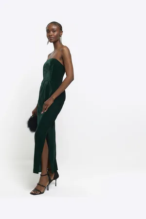 River Island Womens Velvet Bandeau Midi Dress