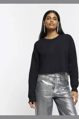 River Island Womens Diamante Trim Crop Sweatshirt