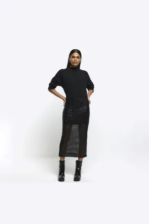 River Island Womens Sequin Skirt Jumper Midi Dress